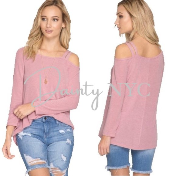 Double Strap Cold Shoulder Top Long Sleeve - Picture 3 of 11